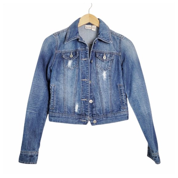 Mudd Denim Jacket Distressed Denim Button Up Jean Jacket S - Picture 1 of 11